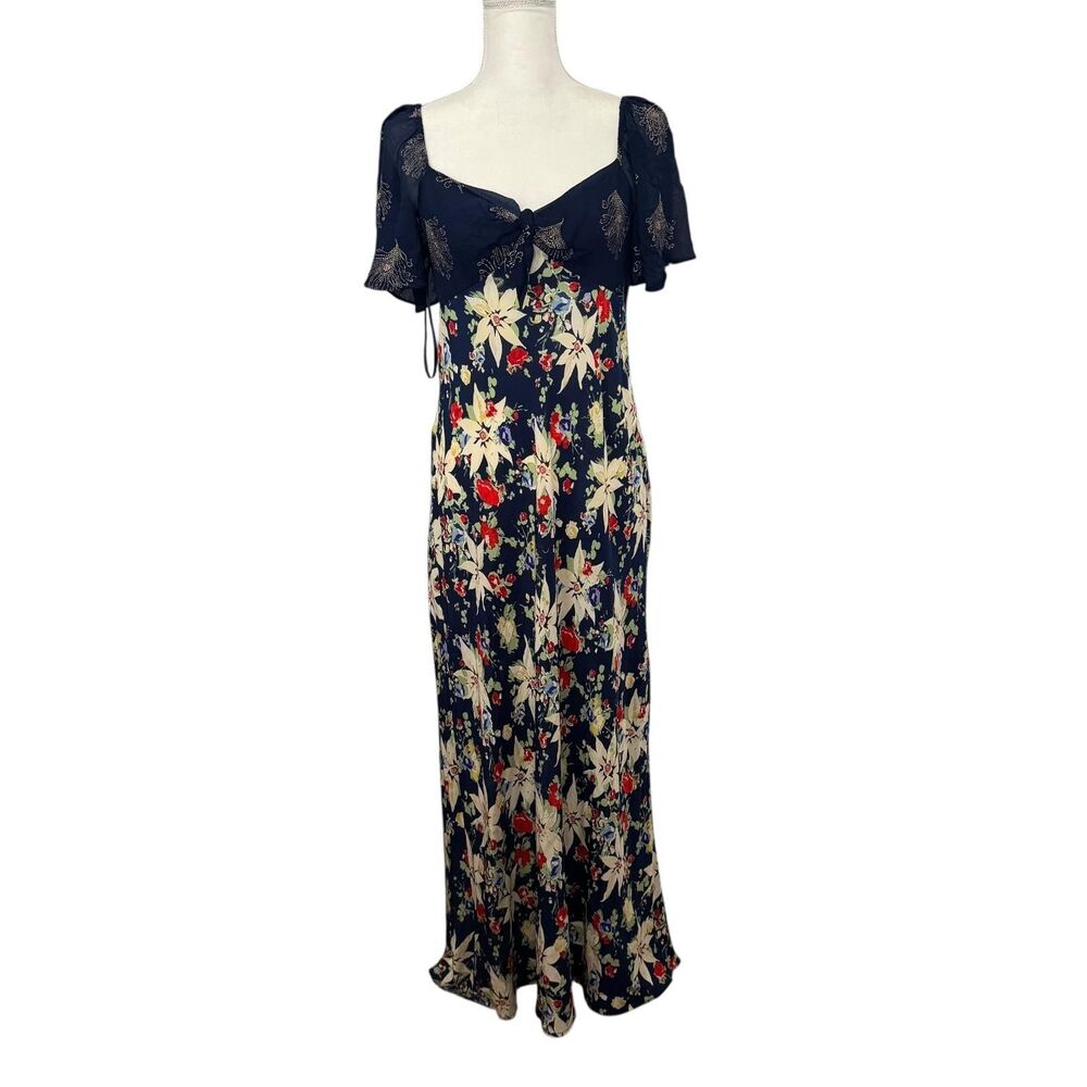 RIXO London Rixo Navy 100% Silk Paltrow Dress Floral Glitter Mix $505